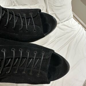 Burberry black suede wedge lace up booties